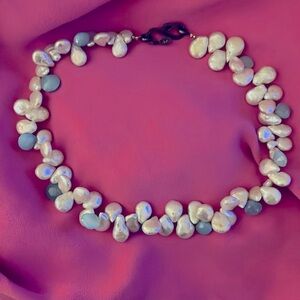 Teardrop shaped freshwater pearls and chalcedony necklace.